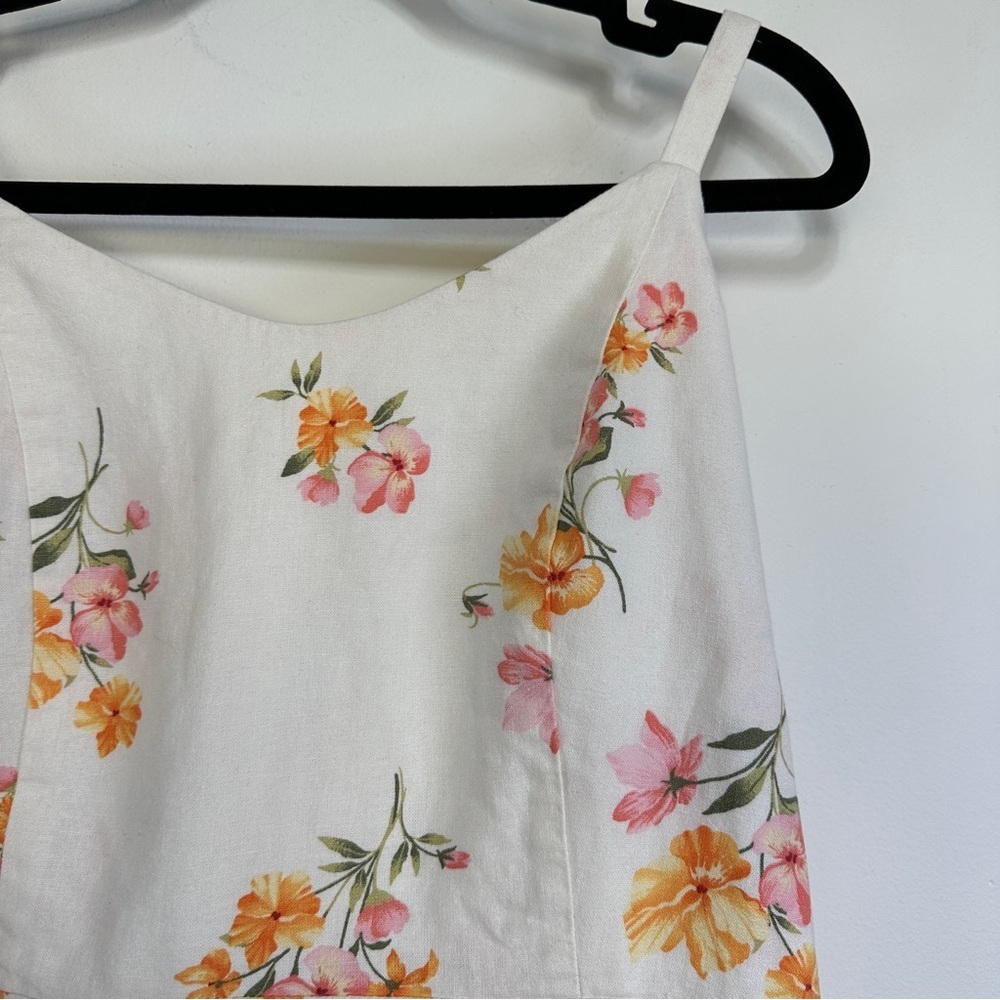 Old Navy Linen Blend Cami Dress Floral Ruffle Hem Summer Sundress Boho Size L - Picture 2 of 7
